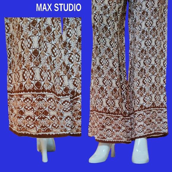 MAX STUDIO NEW Bohemian Medallion Drawstring Flowing Wide Leg Pant M - Picture 6 of 12